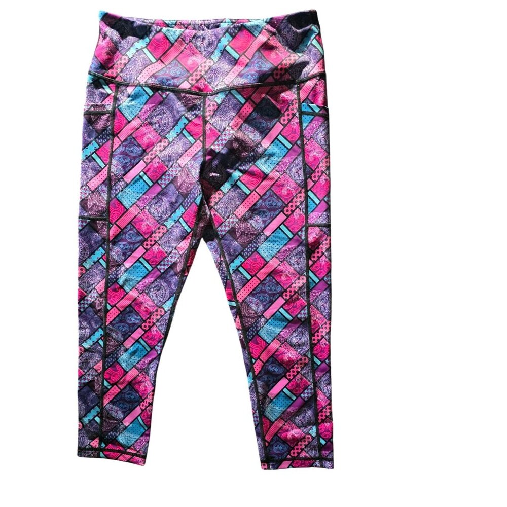 CVG leggings purple paisley Medium Capri workout pants yoga fitness exercise